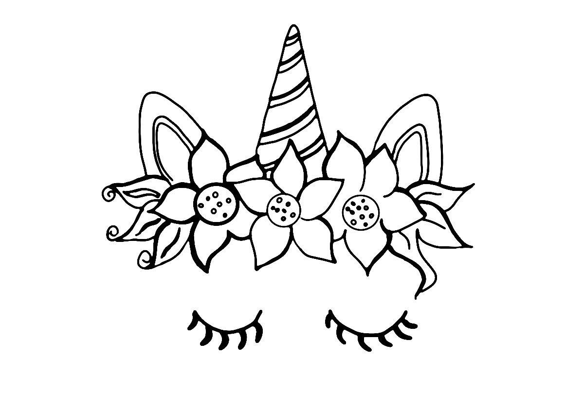 Flower band Cute Unicorn Coloring Page » Draw 2 Color