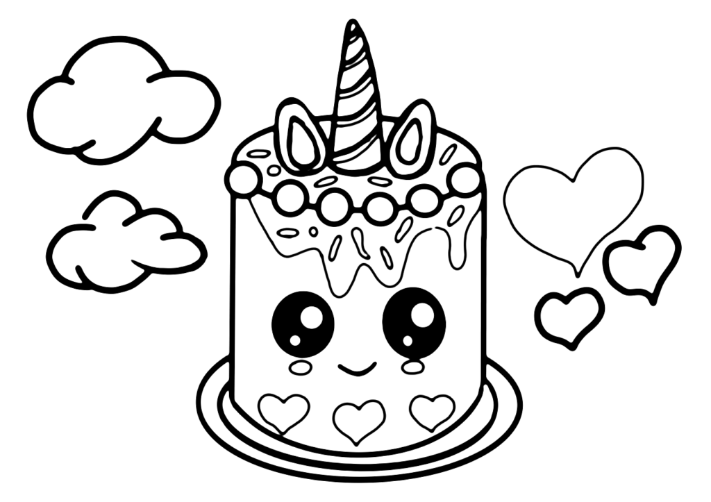 Cute and Adorable Unicorn Cake Coloring Page Editors Choice » Draw 2 Color