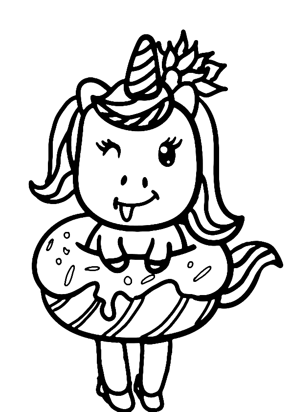 Foodie Unicorn Coloring Page Cute and Sweet Donut Unicorn » Draw 2 Color